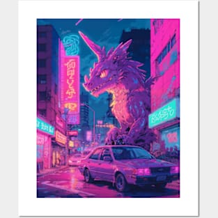 Retrowave Dragon Posters and Art